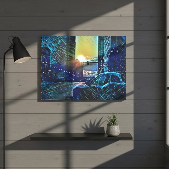 Blue Pulse Detroit Sunset - Electric City Vibes Canvastryck (Blue Pulse Detroit Sunset – Electric City Vibes Canvas Print)