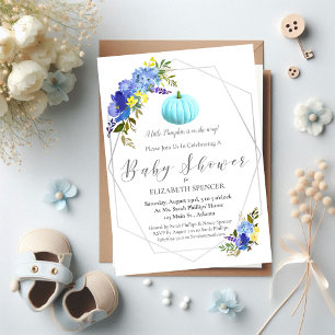 Blue Pumpkin Baby Shower Blommigt Inbjudan