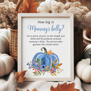 Blue Pumpkin Baby Shower Hur stor är Mammans buk? Poster