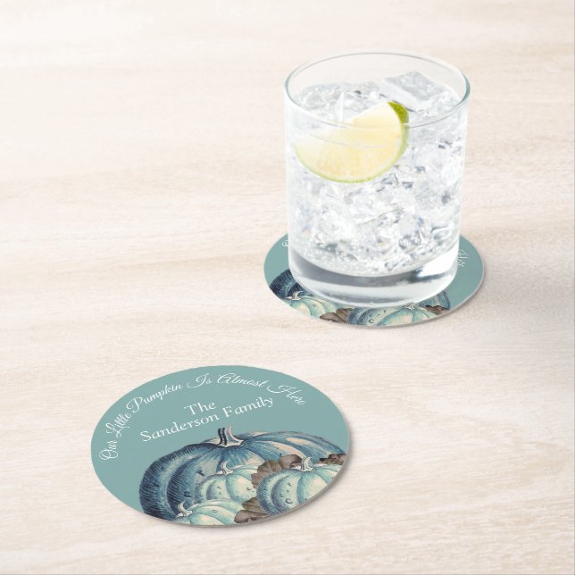 Blue Pumpkin Baby Shower Underlägg Papper Rund (Insitu)