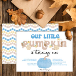 Blue Pumpkin Boy First Birthday Inbjudan