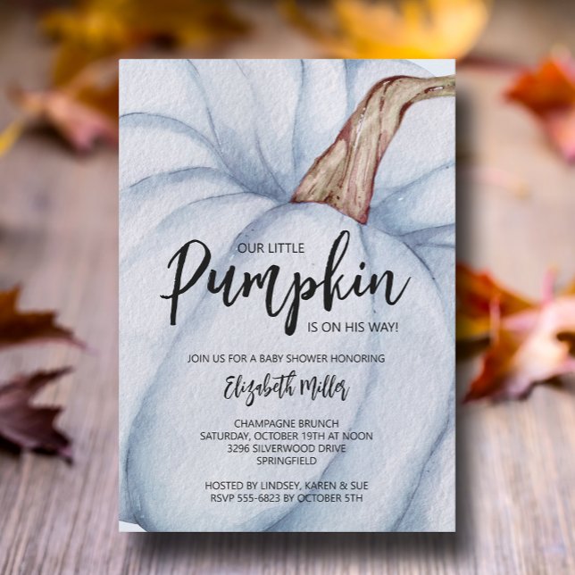Blue Pumpkin Boy Shower Inbjudningar (Large blue pumpkin boy baby shower invitations, INSTANT DOWNLOAD and/or PRINTED)