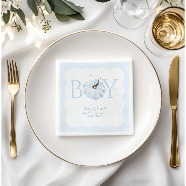 Blue Pumpkin Det är en pojk Modern Fall Baby Showe Pappersservett (Skapare uppladdad)