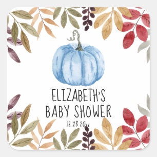 Blue Pumpkin Fall Baby Shower Fyrkantigt Klistermärke