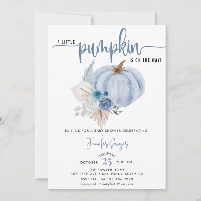 Blue Pumpkin | Fall Baby Shower Inbjudningar (Framsida)