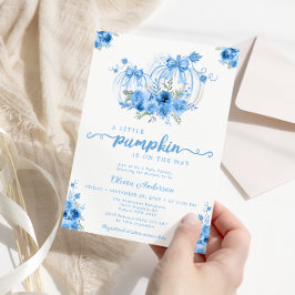 Blue Pumpkin Fall Baby Shower Inbjudningar