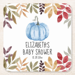 Blue Pumpkin Fall Baby Shower Underlägg Papper Kvadrat