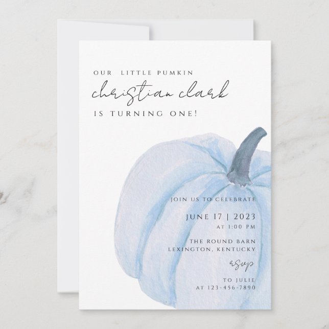 Blue pumpkin First Birthday Boy Inbjudningar (Framsida)
