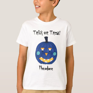 Blue Pumpkin Jack o lantern Bus eller godis Namn T Shirt