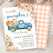 Blue Pumpkin Lastbil Baby Shower Boy Little Pumpki