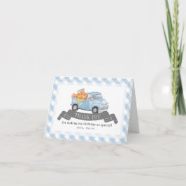 Blue Pumpkin Lastbil Gingham Boy Birthday Tack Kort