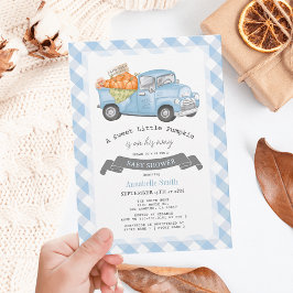 Blue Pumpkin Lastbil Gingham Boy Shower Inbjudningar