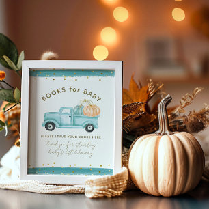 Blue Pumpkin Lastbil Modern Fall Baby Shower Bok Poster