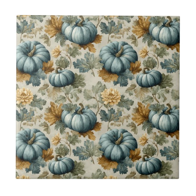 Blue Pumpkin och Höst löv Fall Mönster Kakelplatta (Framsidan)