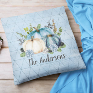 Blue Pumpkin Patch Monogram Family namn Kudde