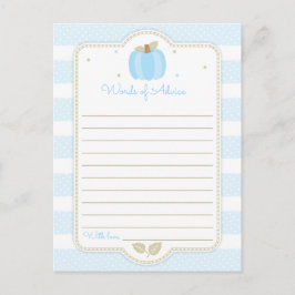 Blue Pumpkin Pojke Shower Ord of Advice Vykort