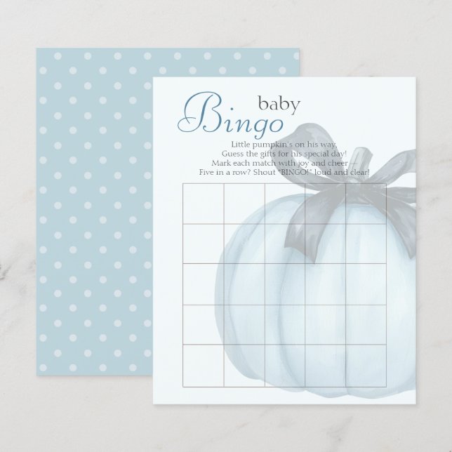 Blue Pumpkin Polka dots Baby Shower Bingo (Fram/baksida)