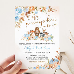 Blue Pumpkin Woodland Baby Shower-inbjudan Inbjudningar