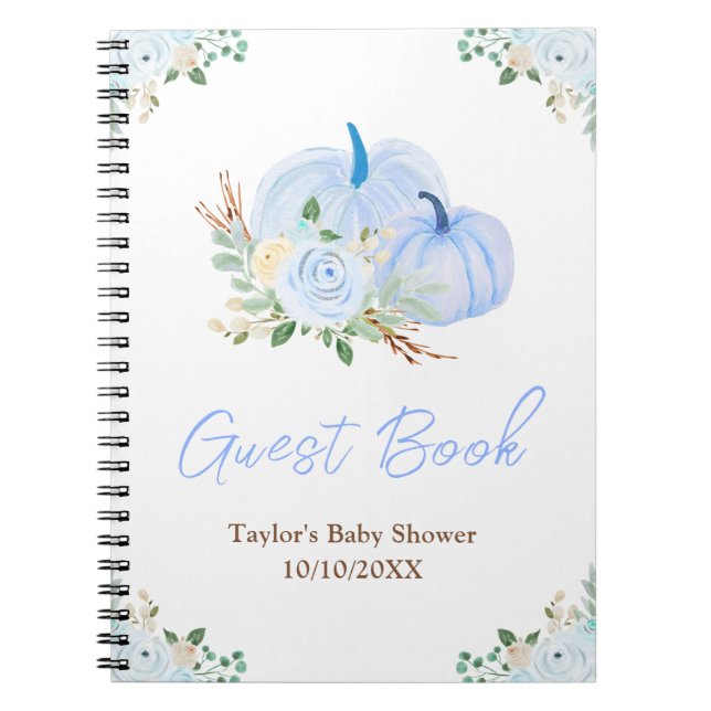 Blue Pumpkins Blommigt Baby Shower Guest Bok Anteckningsbok (Framsidan)