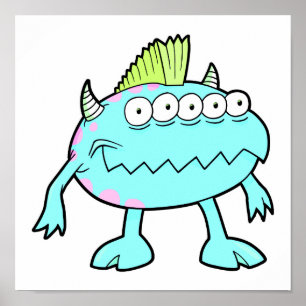 Blue punk mohawk monster många ögon poster