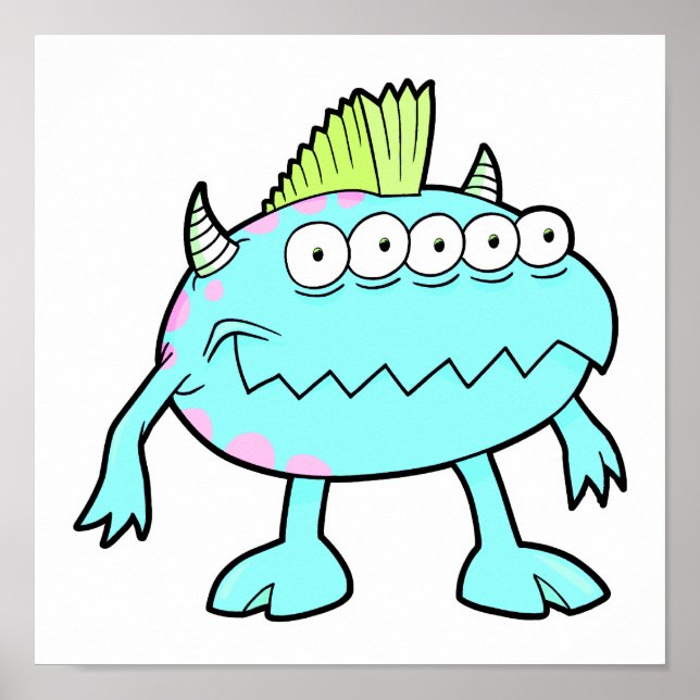 Blue punk mohawk monster många ögon poster (Framsidan)