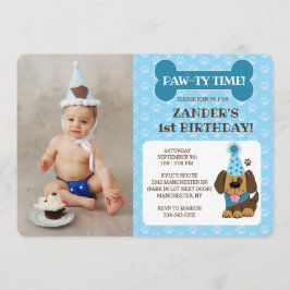 Blue Puppy Hund Photo Tass-ty Dubbla Sided Birthda Inbjudningar