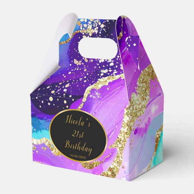 Blue, Purple and Gold Ink Birthday Party Presentaskar (Framsidan Sidan)