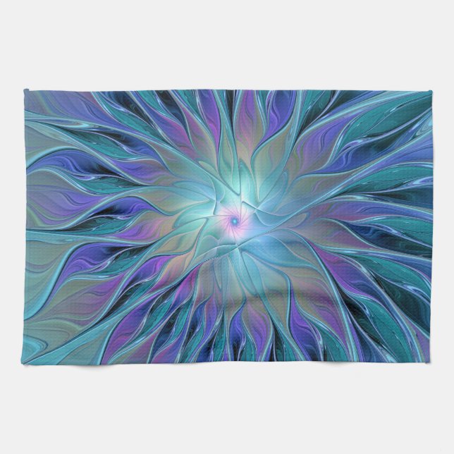 Blue Purple Flower Dream Abstract Fractal Art Kökshandduk (Horisontell)