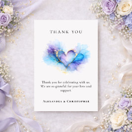 Blue Purple Gold Abstract Heart Thank You Card Tack Kort