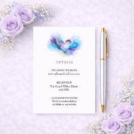 Blue Purple Gold Abstract Heart Wedding Details Tilläggskort
