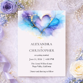 Blue Purple Gold Abstract Heart Wedding Invitation Inbjudningar