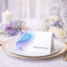 Blue Purple Gold Abstract Heart Wedding Place Card Placeringskort