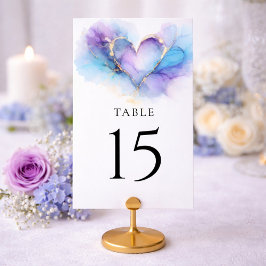 Blue Purple Gold Abstract Wedding Table Card Bordsnummer
