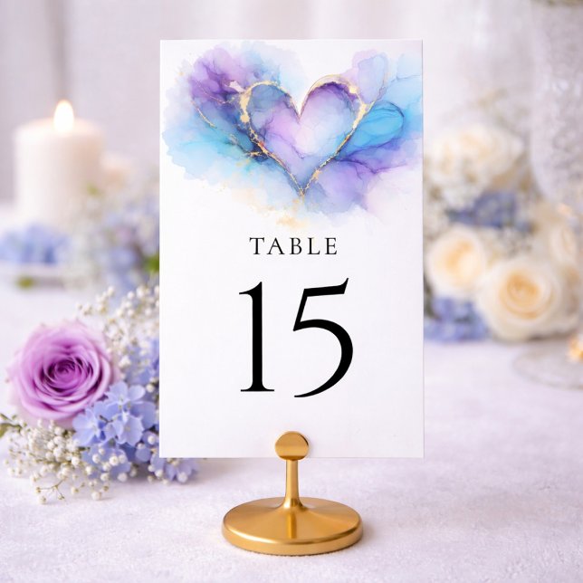 Blue Purple Gold Abstract Wedding Table Card Bordsnummer (Skapare uppladdad)