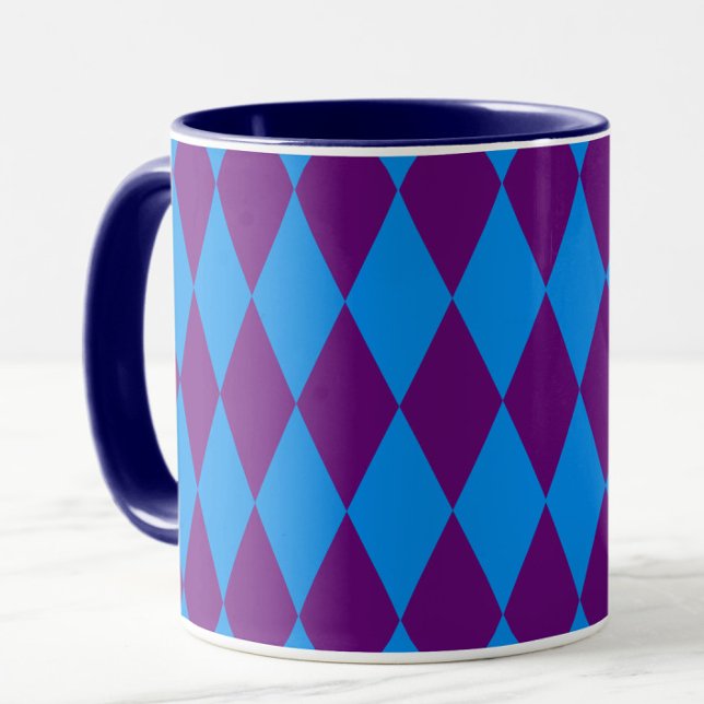Blue Purple Harlequin Checkered Design  Mugg (Skapare uppladdad)