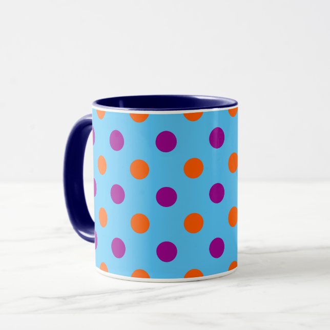 Blue Purple Orange Polka Dot Pattern Mugg (Framsida vänster)