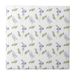Blue Purple Watercolor Wildflower Ceramic Tile Kakelplatta