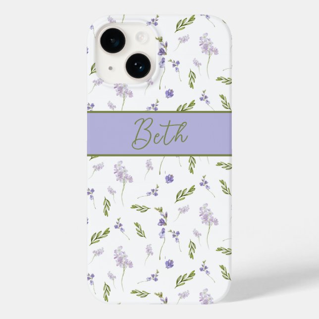 Blue Purple Watercolor Wildflower Name Case-Mate i (Baksida)