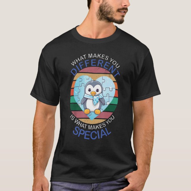 Blue Puzzle Autism Child Awareness Penguin T Shirt (Framsida)