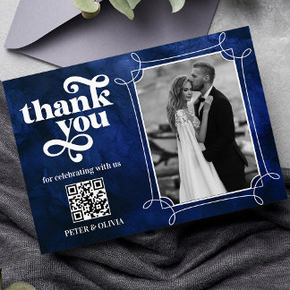 Blue QR Code Bold Typography Thank you Card Inbjudningar