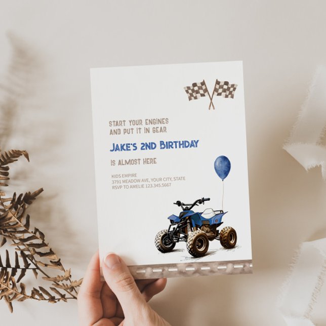 Blue Quad Bike any age Birthday-inbjudan Inbjudningar (Skapare uppladdad)