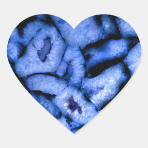 Blue Quartz Agate, blue Geodes, abstrakt mönster Hjärtformat Klistermärke