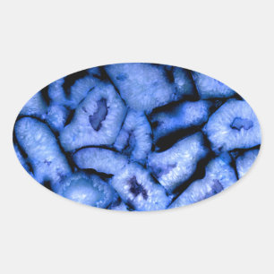Blue Quartz Agate, blue Geodes, abstrakt mönster Ovalt Klistermärke