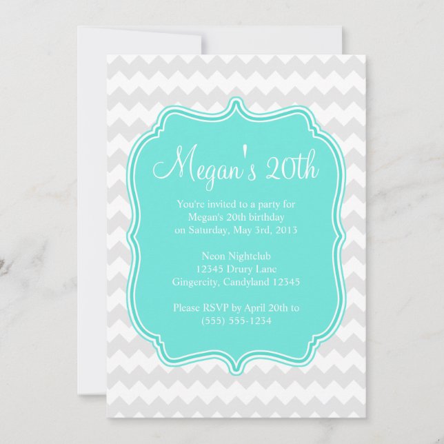 Blue Quatrefoil Chevron Birthday-inbjudan Inbjudningar (Framsida)