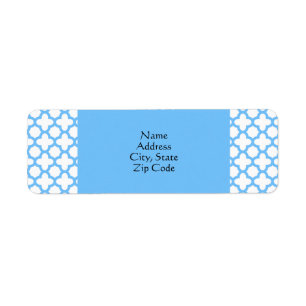 Blue Quatrefoil Mönster Returadress Etikett