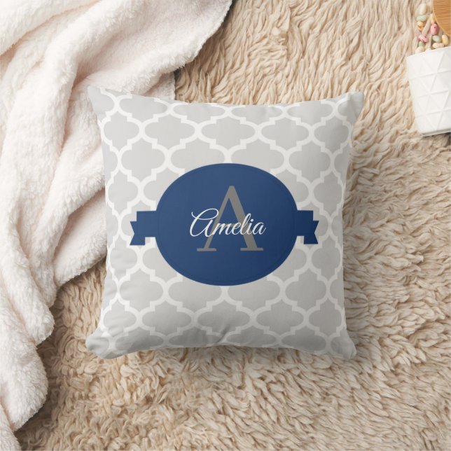 Blue Quatrefoil Personlig Kudde (Filt)