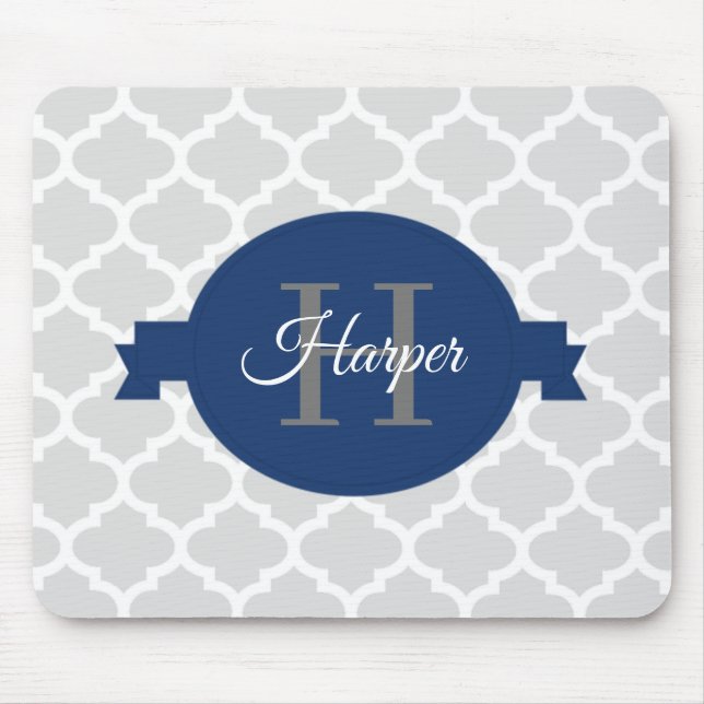 Blue Quatrefoil Personlig Musmatta (Framsidan)