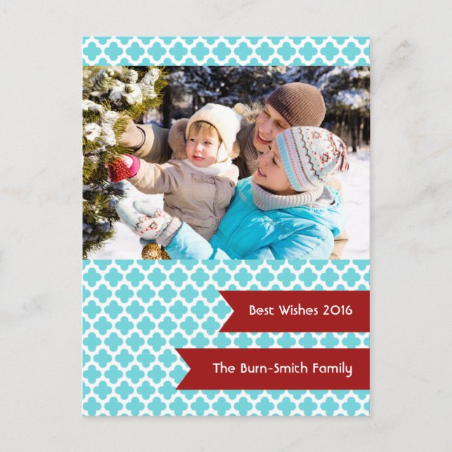 Blue Quatrefoil Photo Helgdag Helg Vykort (Framsida)