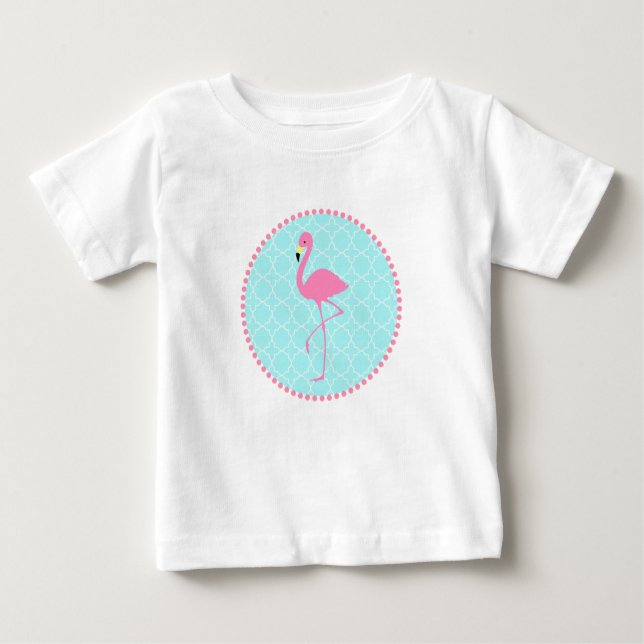 Blue Quatrefoil + Rosa Flamingo Tutu Bodykostym Tee (Framsida)