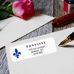 Blue Quebec Fleur de Lis Returadress Etikett